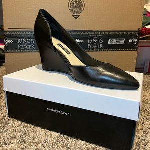 Nine West Cart 9x9 Wedge Pumps, Size 10.5. Black, new in box, never worn.